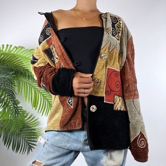 Vintage 90s Indigo Moon Fairy Grunge Patchwork Bohemian Oversized Jacket / M - Picture 5 of 7